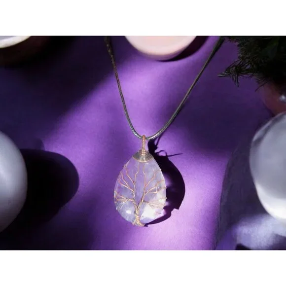 Amethyst Tree of Life Pendant Necklace Healing Crystal Jewelry 18" Cord - Picture 7 of 11